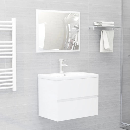 Set Mobili da Bagno 2 pz Bianco Lucido in Legno Multistrato - homemem39