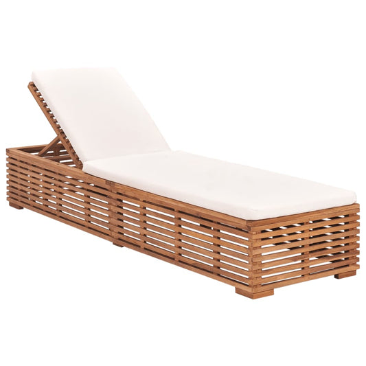 Lettino Prendisole con Cuscino in Massello di Teak Crema - homemem39