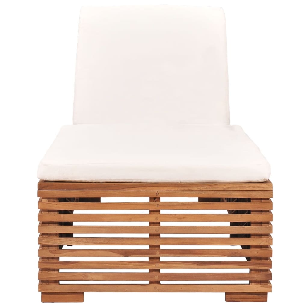 Lettino Prendisole con Cuscino in Massello di Teak Crema - homemem39