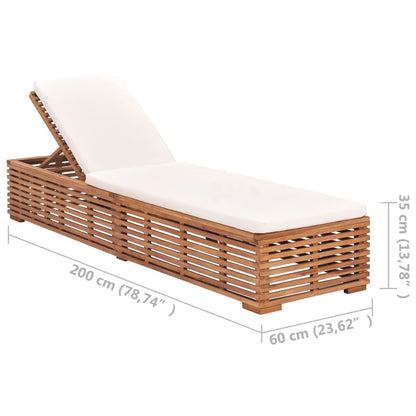 Lettino Prendisole con Cuscino in Massello di Teak Crema - homemem39