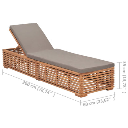 Lettino Prendisole con Cuscino Grigio Scuro in Legno di Teak - homemem39