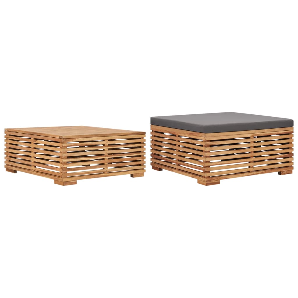 Set Tavolino Poggiapiedi Giardino Cuscino Grigio Scuro in Teak - homemem39