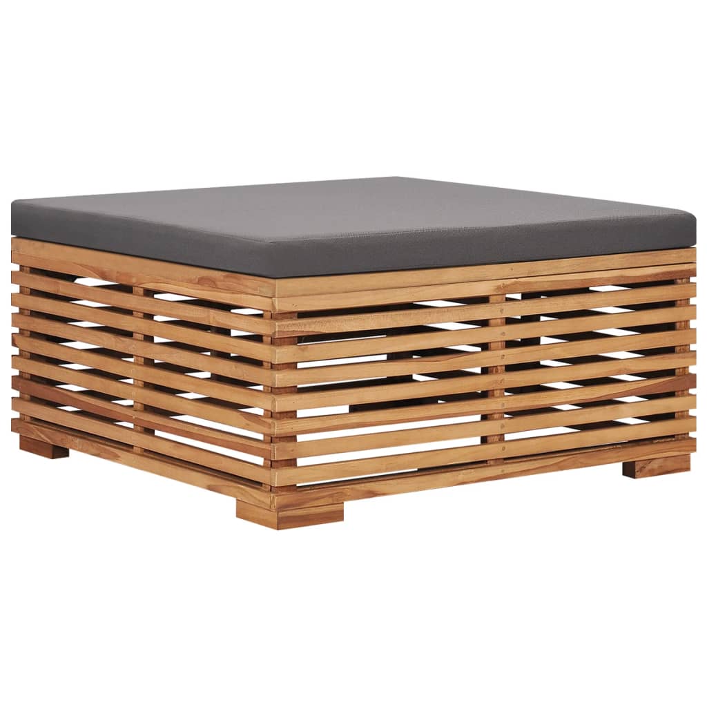 Set Tavolino Poggiapiedi Giardino Cuscino Grigio Scuro in Teak - homemem39