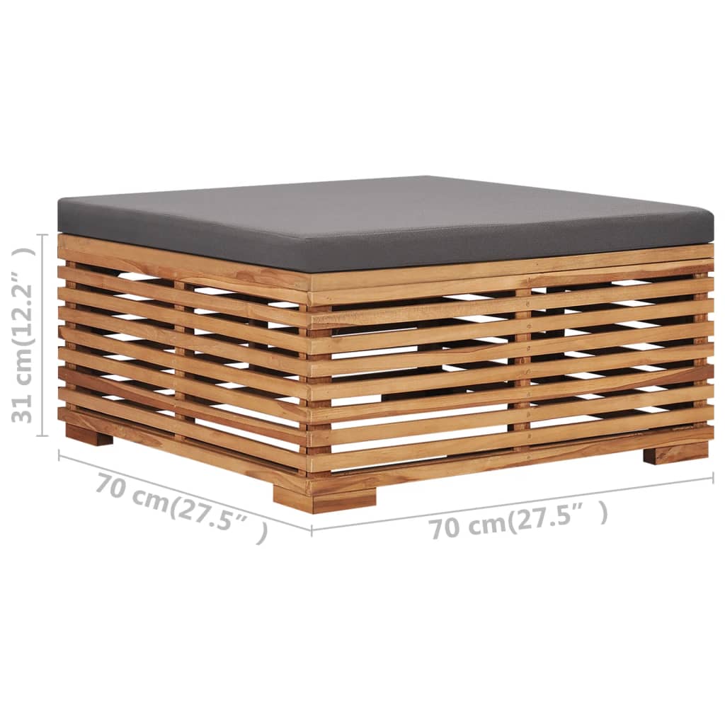 Set Tavolino Poggiapiedi Giardino Cuscino Grigio Scuro in Teak - homemem39