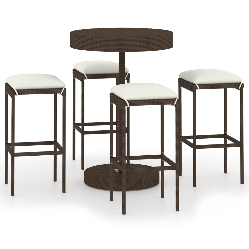 Set da Bar da Giardino 5 pz con Cuscini in Polyrattan Marrone - homemem39