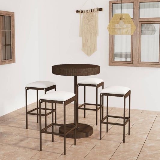 Set da Bar da Giardino 5 pz con Cuscini in Polyrattan Marrone - homemem39