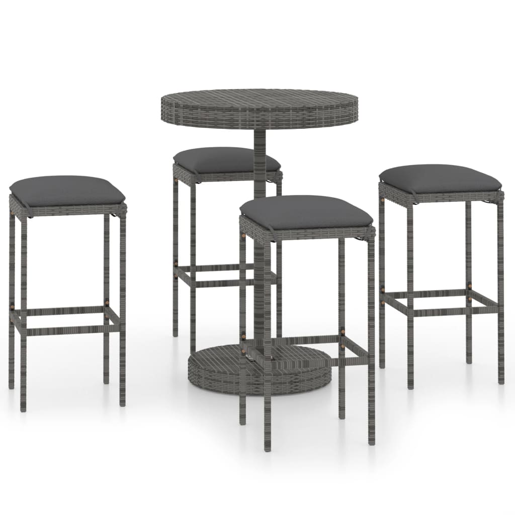 Set da Bar da Giardino 5 pz con Cuscini in Polyrattan Grigio - homemem39