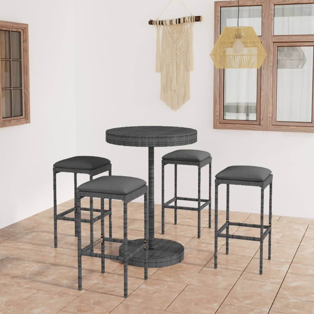 Set da Bar da Giardino 5 pz con Cuscini in Polyrattan Grigio - homemem39