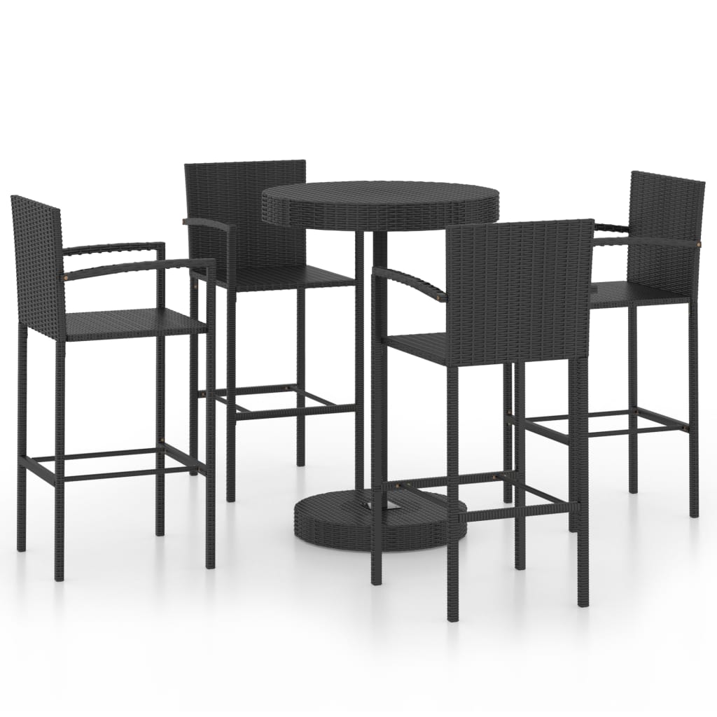 Set Bar da Giardino 5 pz in Polyrattan Nero - homemem39