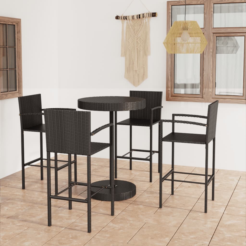 Set Bar da Giardino 5 pz in Polyrattan Nero - homemem39