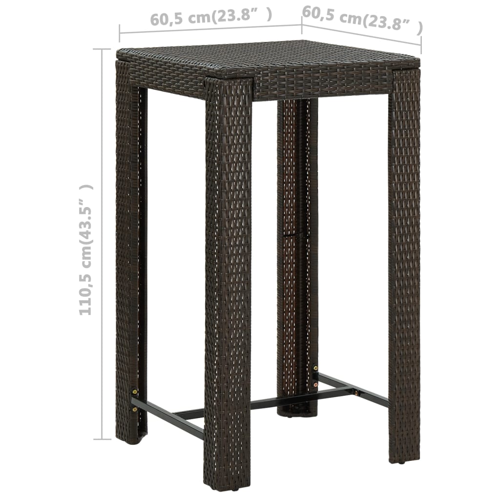 Set Bar da Giardino 3 pz con Cuscini Polyrattan Marrone - homemem39