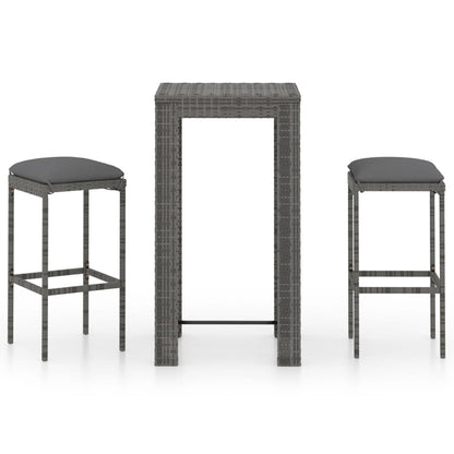 Set Bar da Giardino 3 pz con Cuscini in Polyrattan Grigio - homemem39