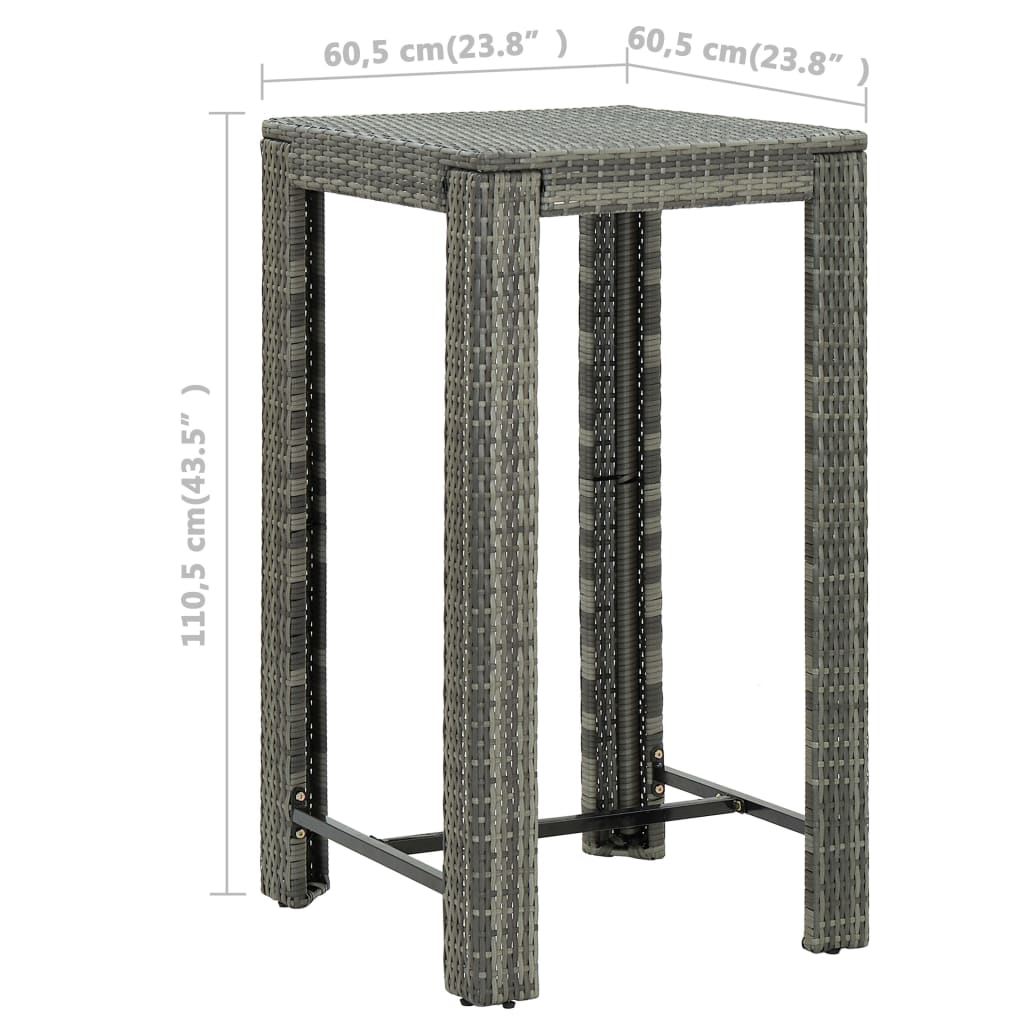 Set Bar da Giardino 3 pz con Cuscini in Polyrattan Grigio - homemem39