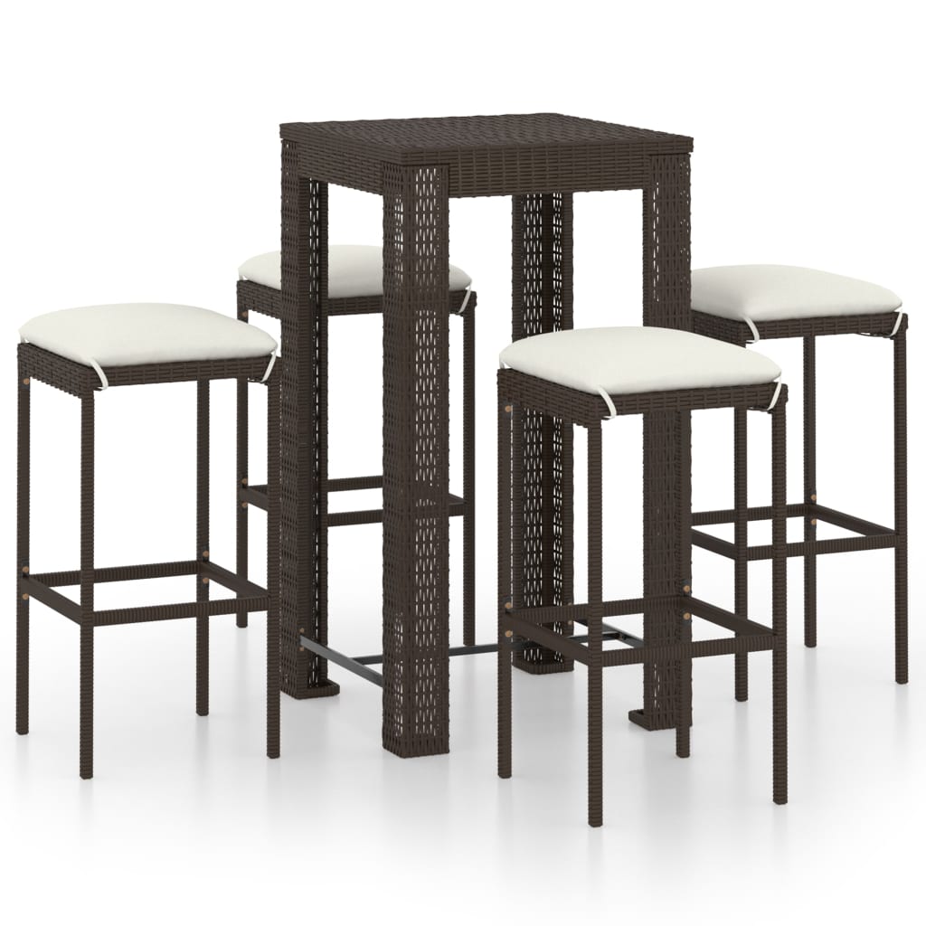 Set da Bar da Giardino 5 pz con Cuscini in Polyrattan Marrone - homemem39