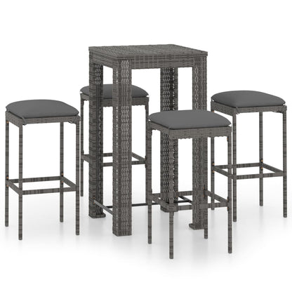 Set da Bar da Giardino 5 pz con Cuscini in Polyrattan Grigio - homemem39