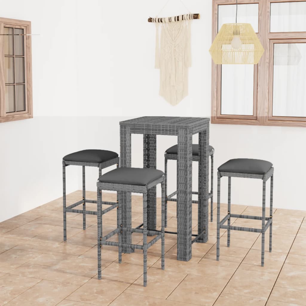 Set da Bar da Giardino 5 pz con Cuscini in Polyrattan Grigio - homemem39