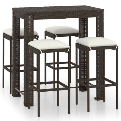 Set da Bar da Giardino 5 pz con Cuscini in Polyrattan Marrone - homemem39