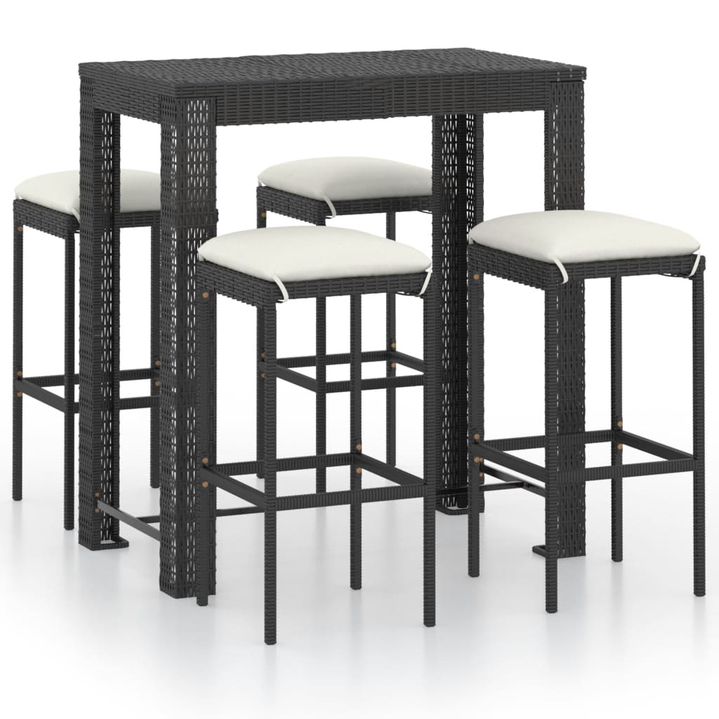 Set Bar da Giardino 5 pz con Cuscini Polyrattan Nero - homemem39