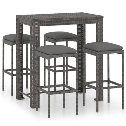 Set da Bar da Giardino 5 pz con Cuscini in Polyrattan Grigio - homemem39