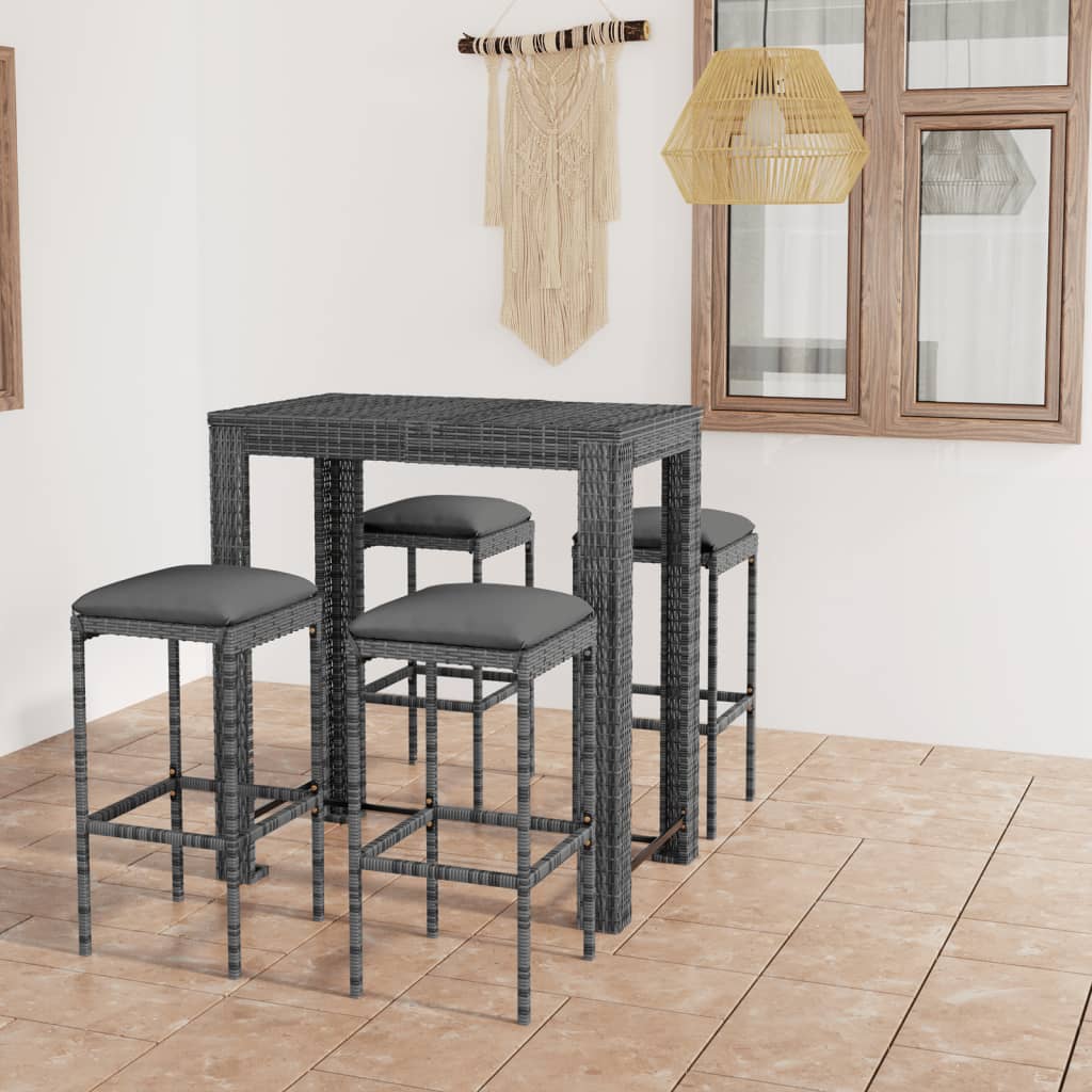 Set da Bar da Giardino 5 pz con Cuscini in Polyrattan Grigio - homemem39