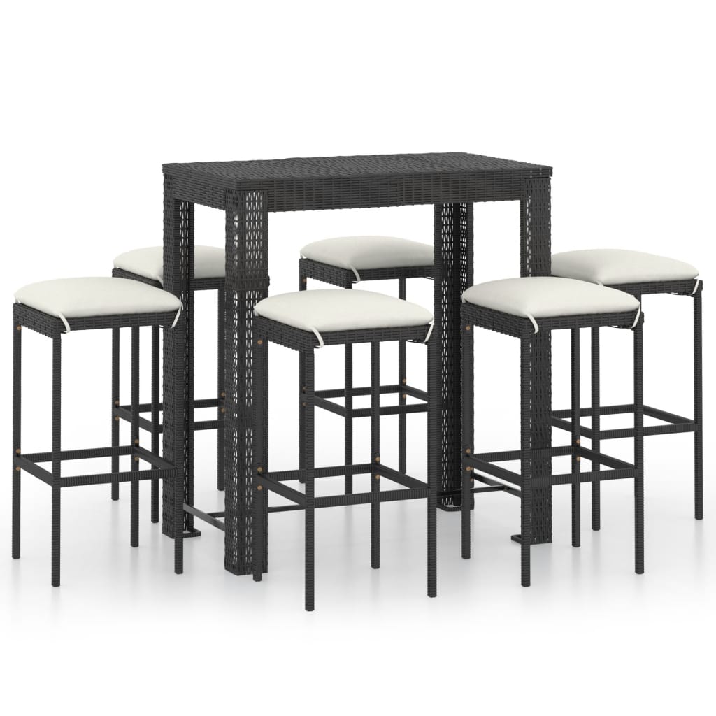 Set Bar da Giardino 7 pz con Cuscini in Polyrattan Nero - homemem39