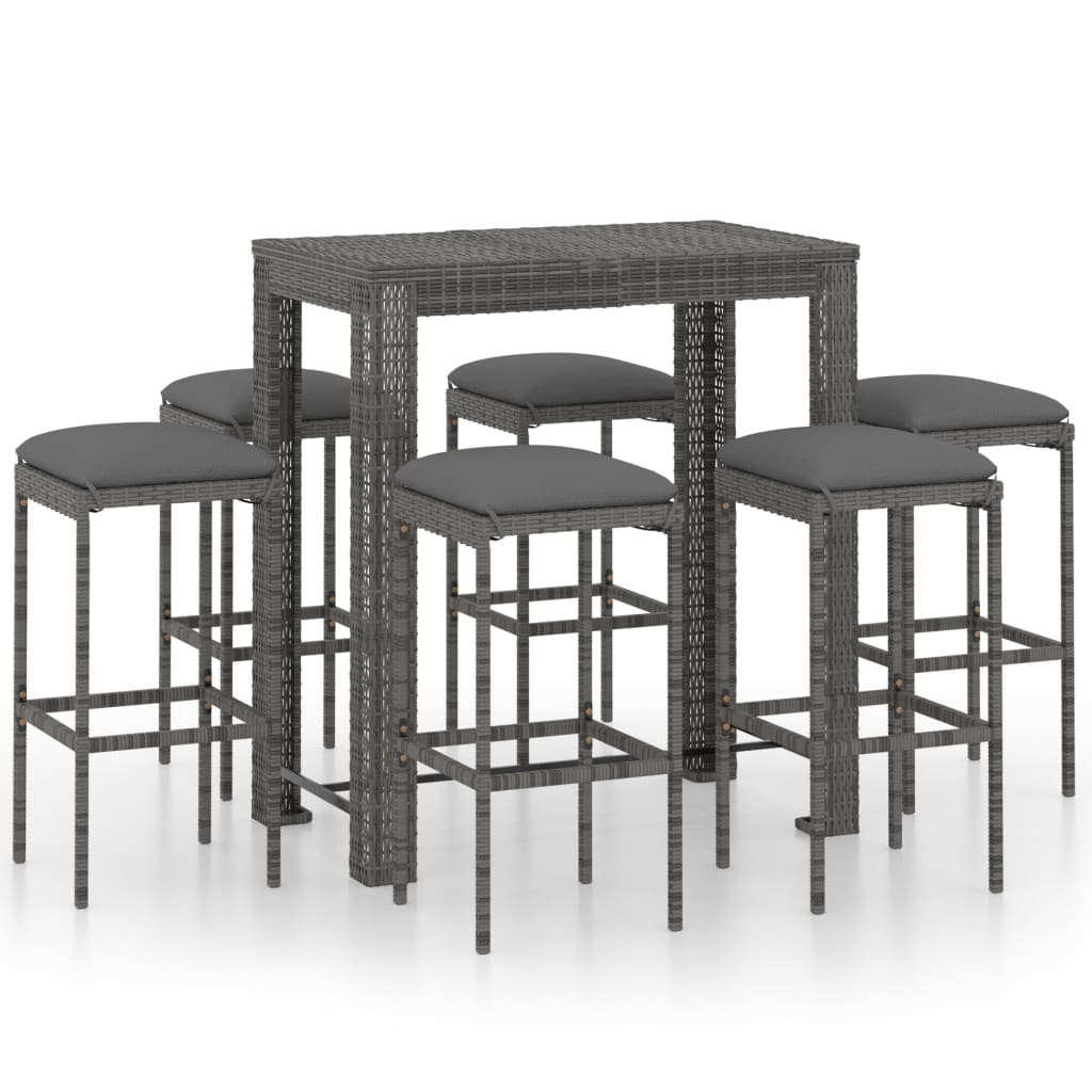 Set da Bar da Giardino 7 pz con Cuscini in Polyrattan Grigio - homemem39