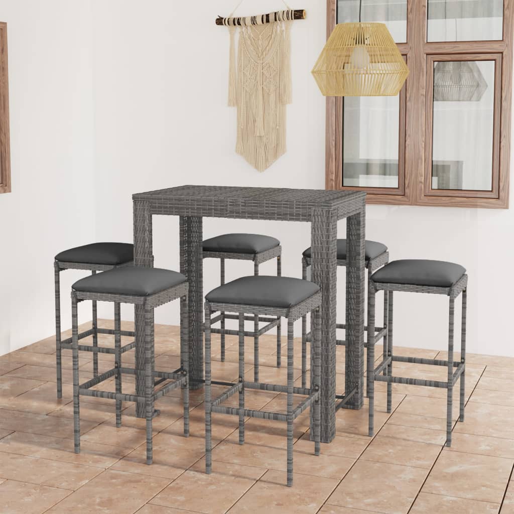 Set da Bar da Giardino 7 pz con Cuscini in Polyrattan Grigio - homemem39