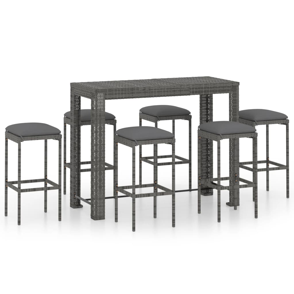 Set da Bar da Giardino 7 pz con Cuscini in Polyrattan Grigio - homemem39