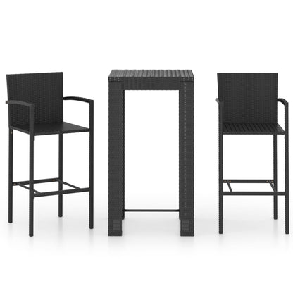 Set Bar da Giardino 3 pz con Braccioli in Polyrattan Nero - homemem39