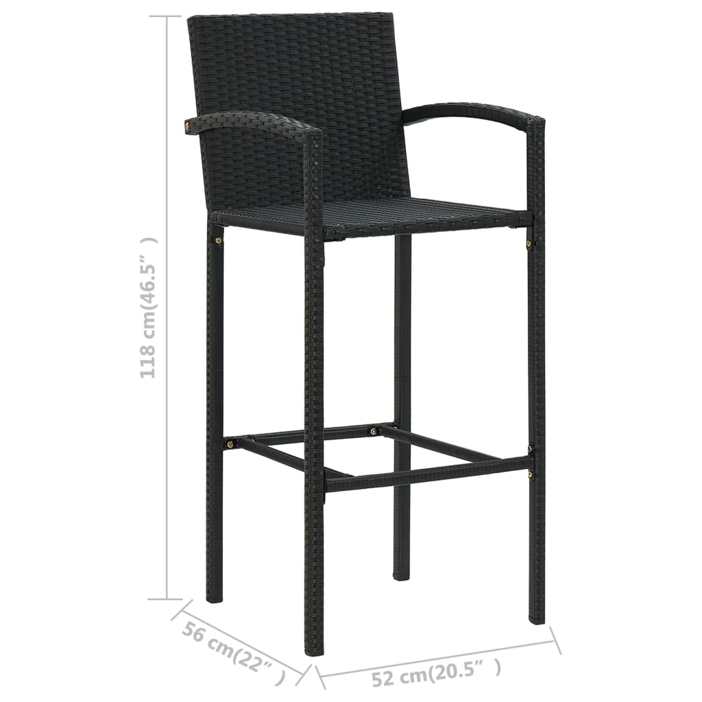 Set Bar da Giardino 3 pz con Braccioli in Polyrattan Nero - homemem39