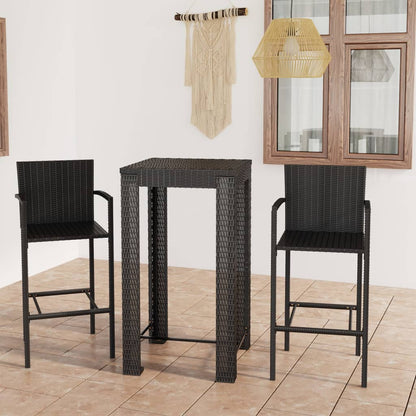 Set Bar da Giardino 3 pz con Braccioli in Polyrattan Nero - homemem39