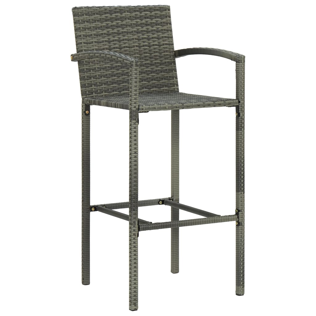 Set Bar da Giardino 3 pz con Braccioli in Polyrattan Grigio - homemem39