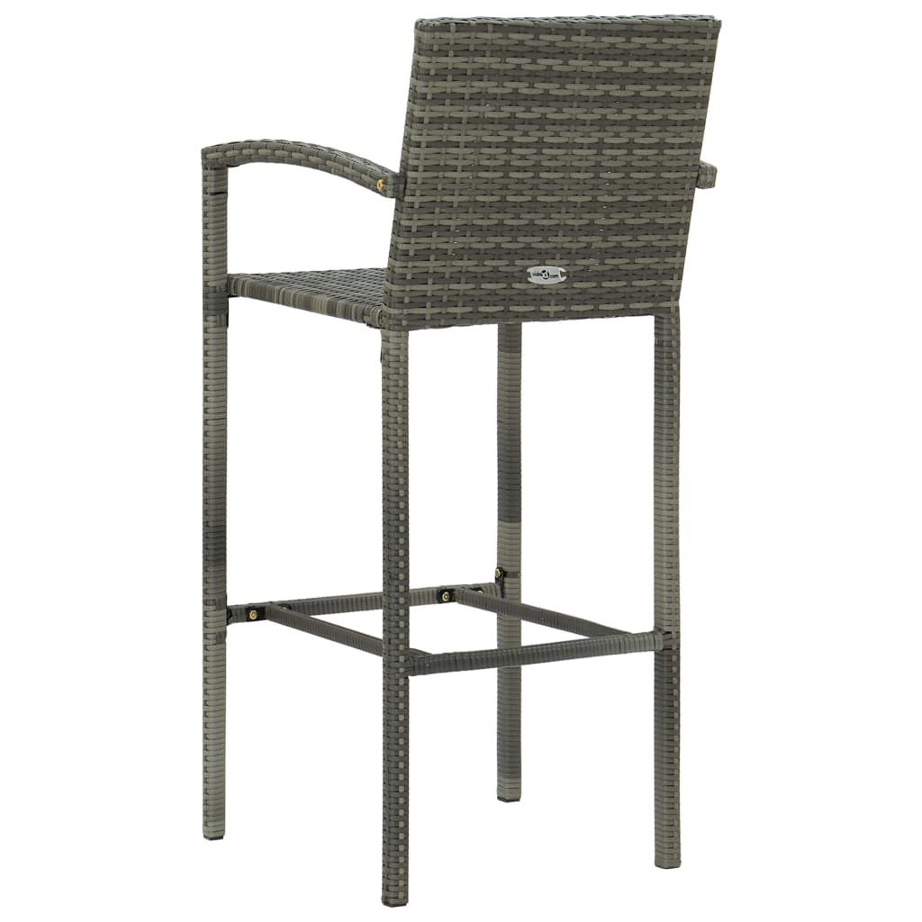 Set Bar da Giardino 3 pz con Braccioli in Polyrattan Grigio - homemem39