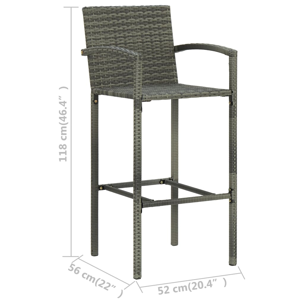 Set Bar da Giardino 3 pz con Braccioli in Polyrattan Grigio - homemem39