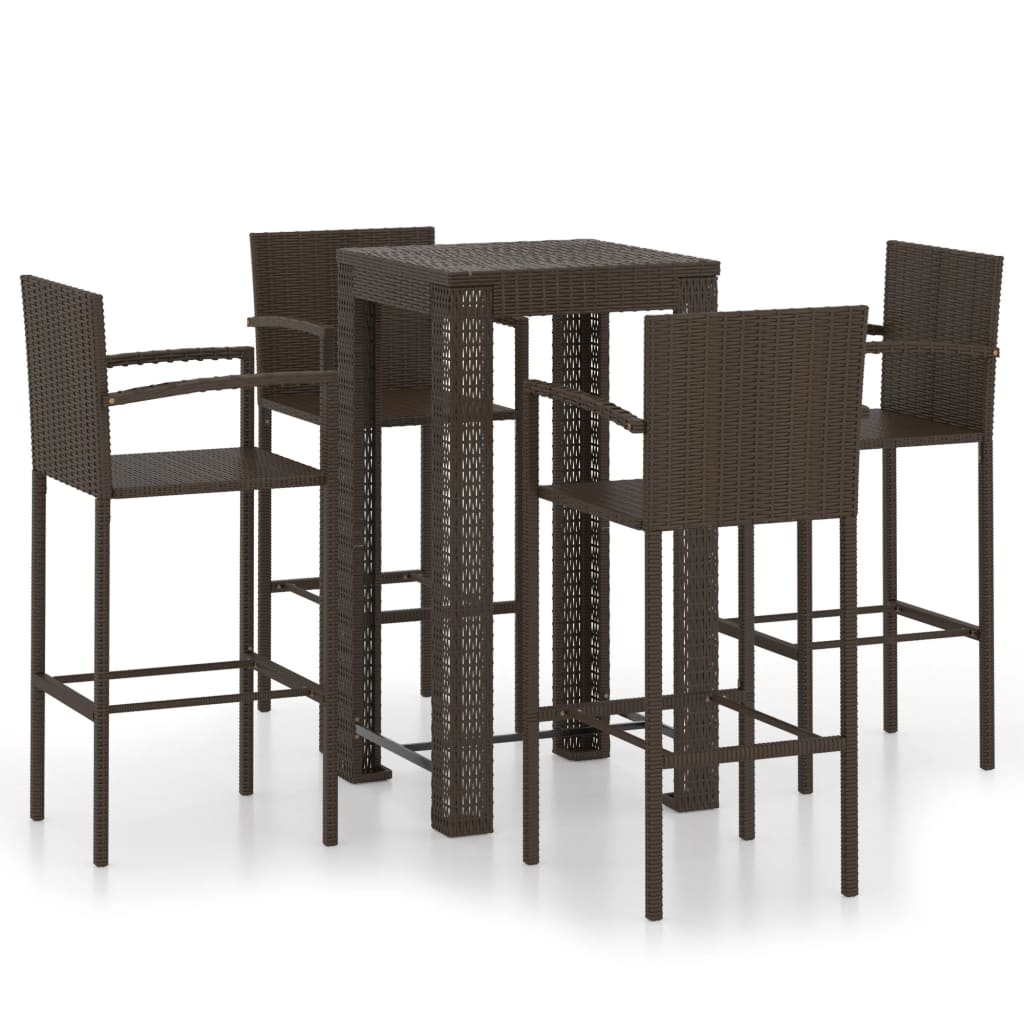 Set Bar da Giardino 5 pz con Braccioli in Polyrattan Marrone - homemem39