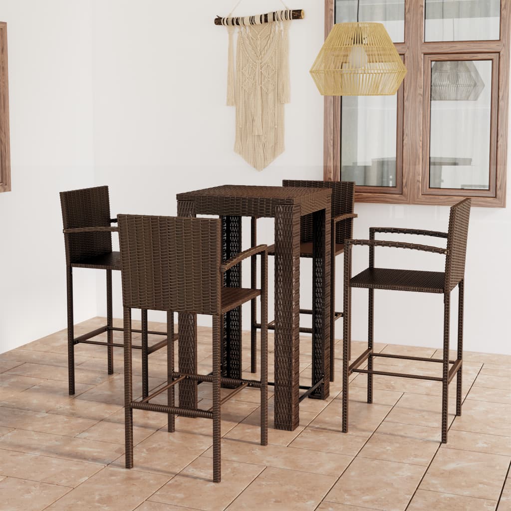 Set Bar da Giardino 5 pz con Braccioli in Polyrattan Marrone - homemem39