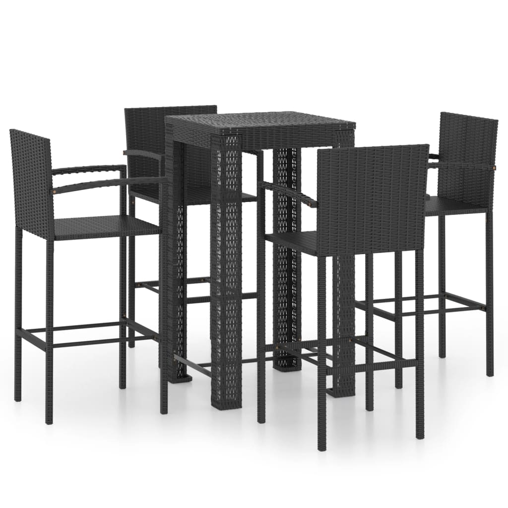 Set Bar da Giardino 5 pz con Braccioli in Polyrattan Nero - homemem39