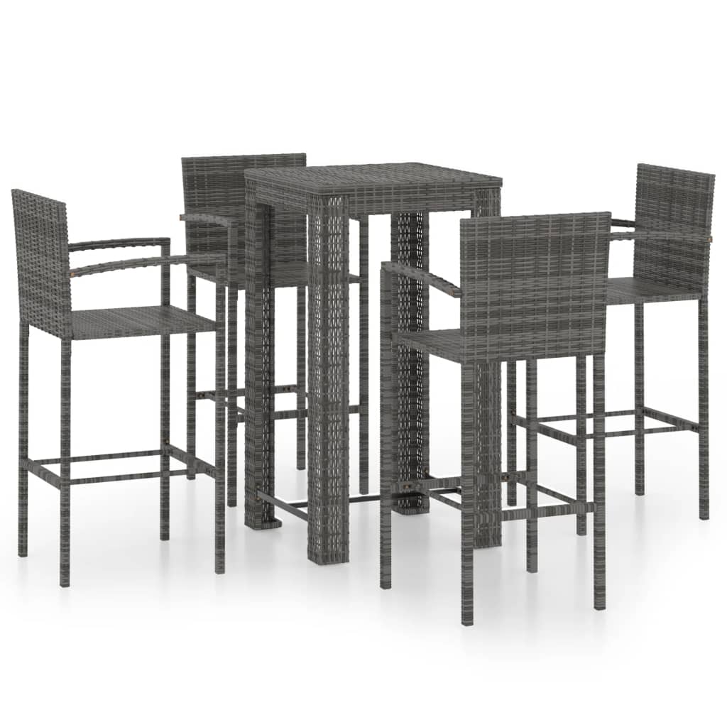 Set Bar da Giardino 5 pz con Braccioli in Polyrattan Grigio - homemem39