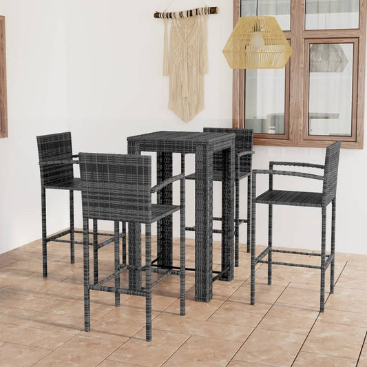 Set Bar da Giardino 5 pz con Braccioli in Polyrattan Grigio - homemem39