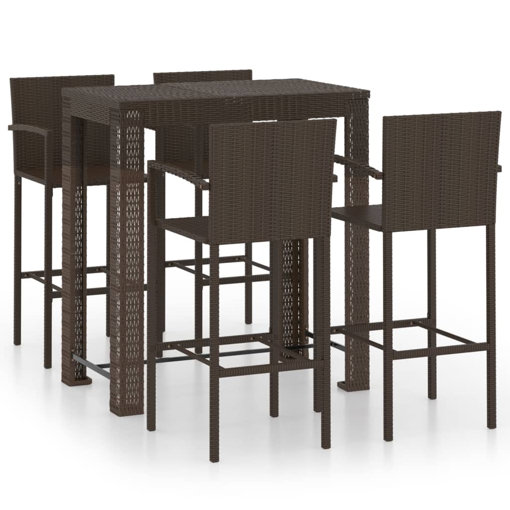 Set Bar da Giardino 5 pz con Braccioli in Polyrattan Marrone - homemem39