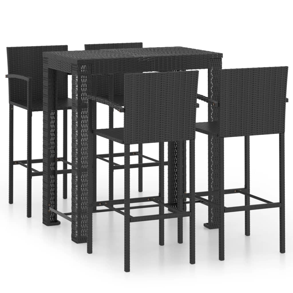 Set Bar da Giardino 5 pz con Braccioli in Polyrattan Nero - homemem39