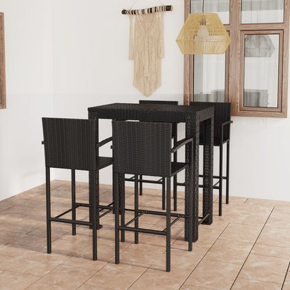 Set Bar da Giardino 5 pz con Braccioli in Polyrattan Nero - homemem39