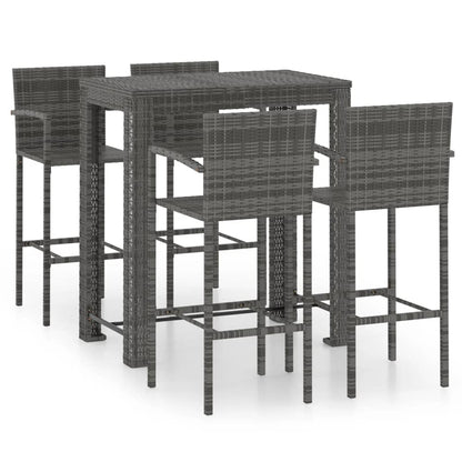 Set Bar da Giardino 5 pz con Braccioli in Polyrattan Grigio - homemem39