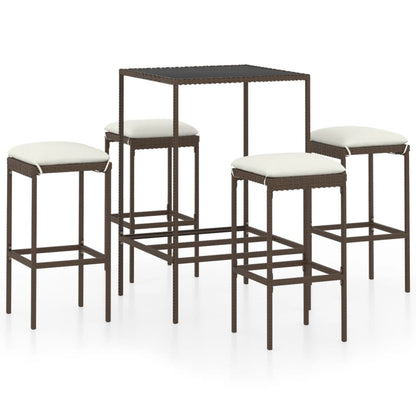 Set da Bar da Giardino 5 pz con Cuscini in Polyrattan Marrone - homemem39