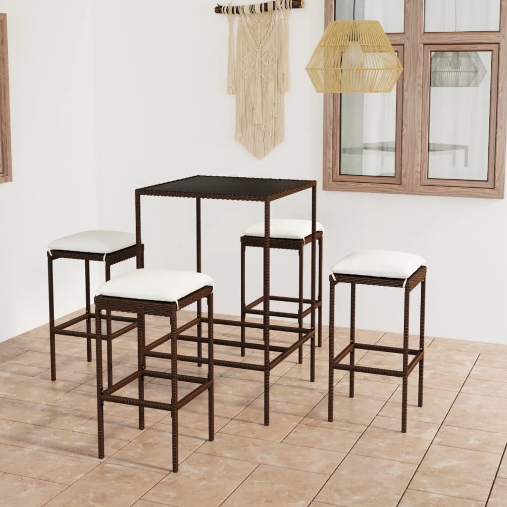 Set da Bar da Giardino 5 pz con Cuscini in Polyrattan Marrone - homemem39