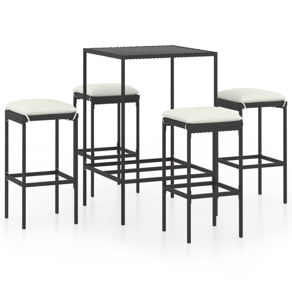 Set da Bar da Giardino 5 pz con Cuscini in Polyrattan Nero - homemem39