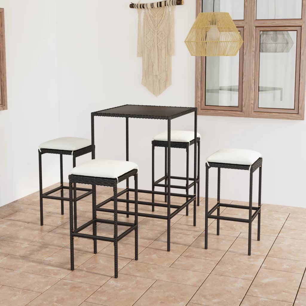 Set da Bar da Giardino 5 pz con Cuscini in Polyrattan Nero - homemem39