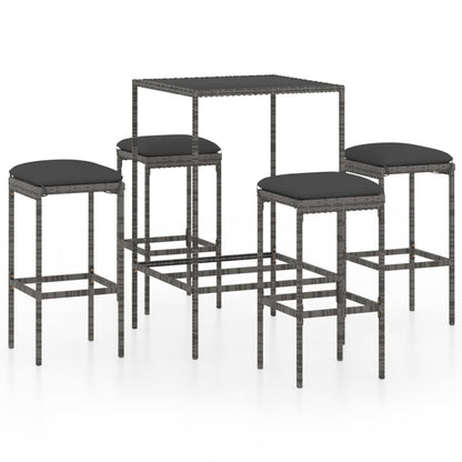 Set da Bar da Giardino 5 pz con Cuscini in Polyrattan Grigio - homemem39