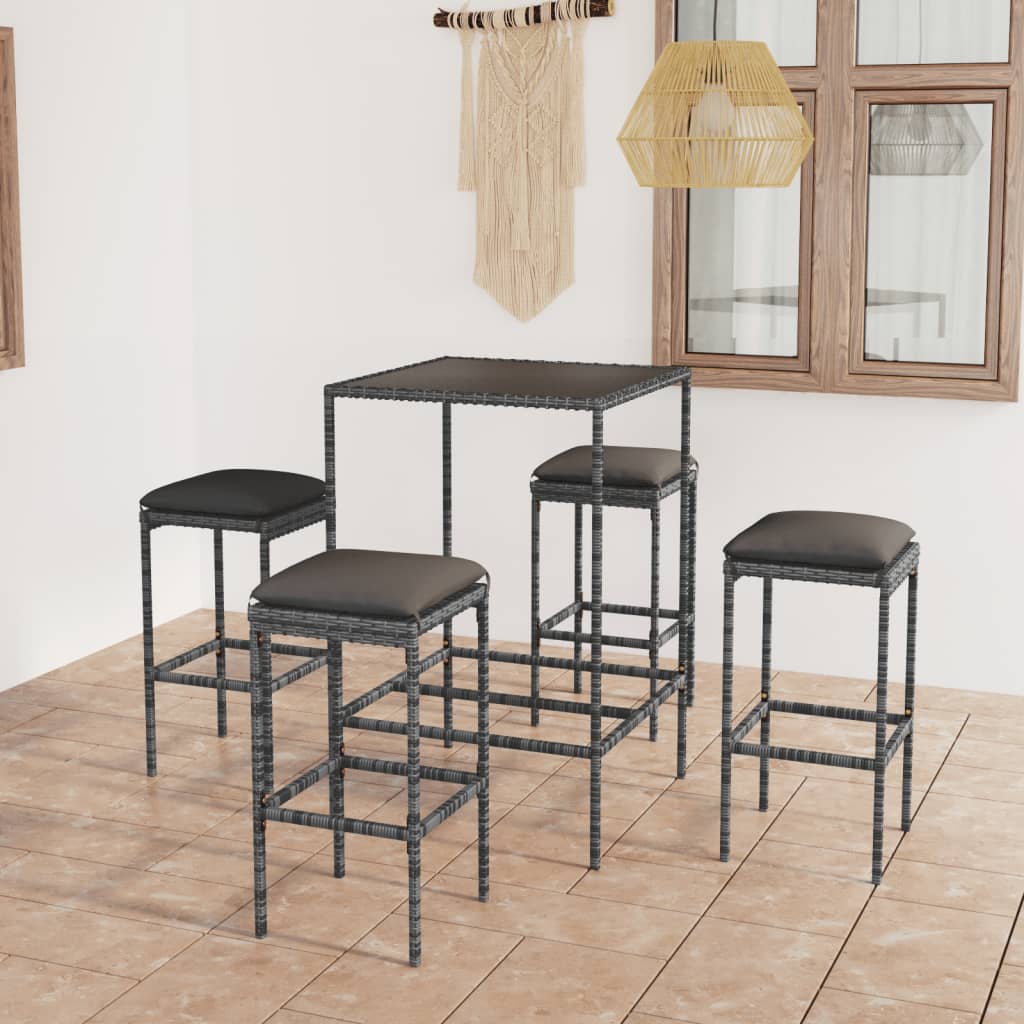 Set da Bar da Giardino 5 pz con Cuscini in Polyrattan Grigio - homemem39