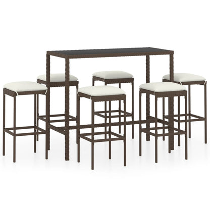 Set da Bar da Giardino 7 pz con Cuscini in Polyrattan Marrone - homemem39